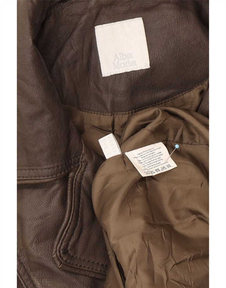 Palton militar din piele pentru femei ALBA MODA UK 20 2XL piele maro