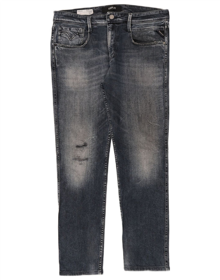 Replay Blugi Anbass Slim Distressed pentru bărbați W34 L30 Albastru
