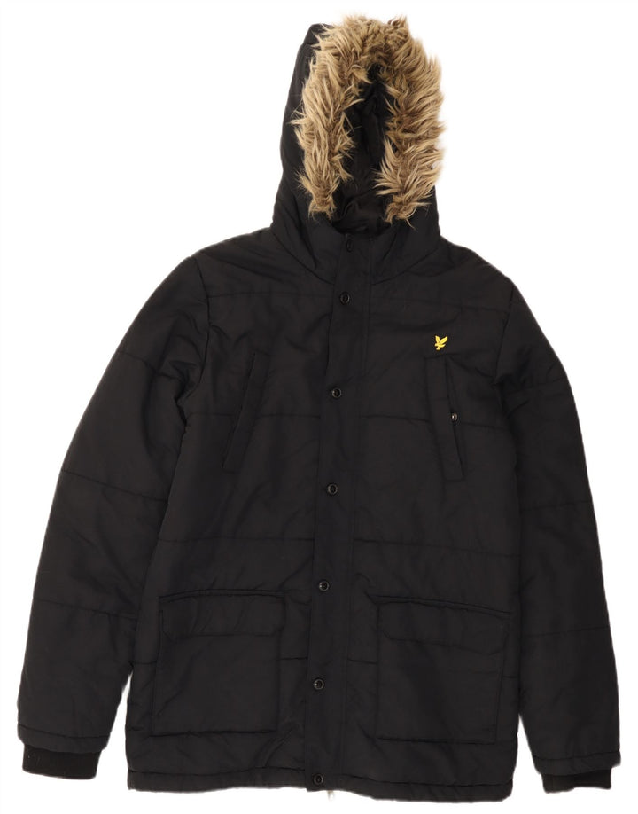 Jachetă căptușită cu glugă Lyle & Scott pentru băieți 14-15 ani, poliamidă neagră