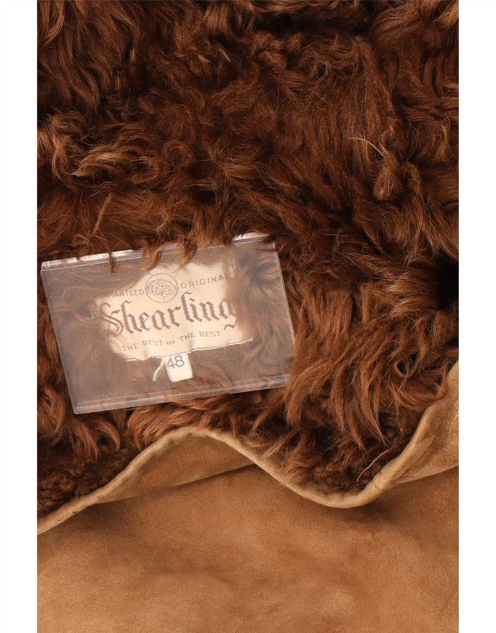 Jachetă vintage din shearling supradimensionată pentru femei IT 48 XL maro din shearling