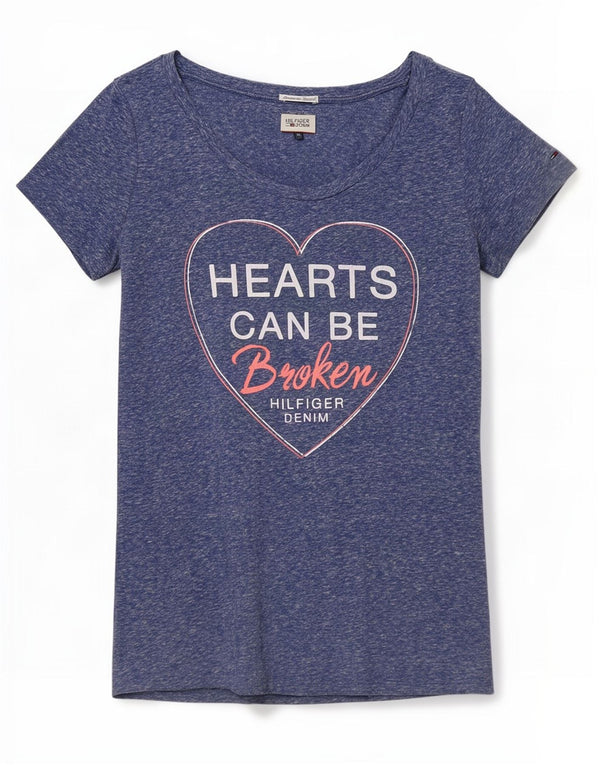Tricou cu grafic Tommy Hilfiger pentru femei Top UK 12 Medium Bleumarin Flecked