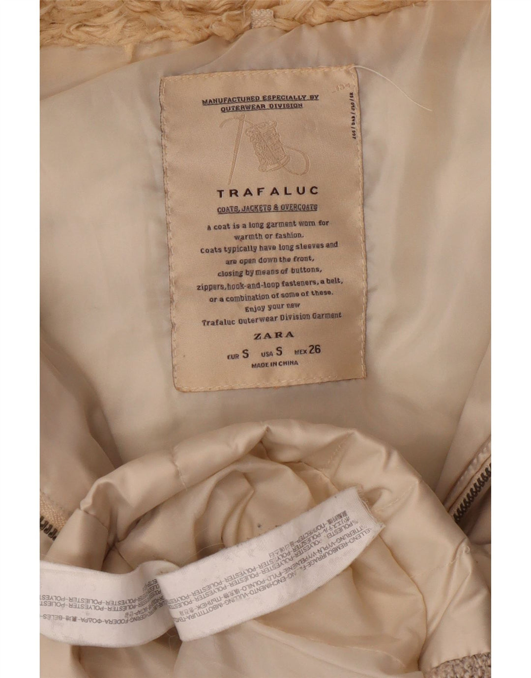 Gilet căptușit cu glugă pentru femei Zara UK 10 mic, bej, poliester