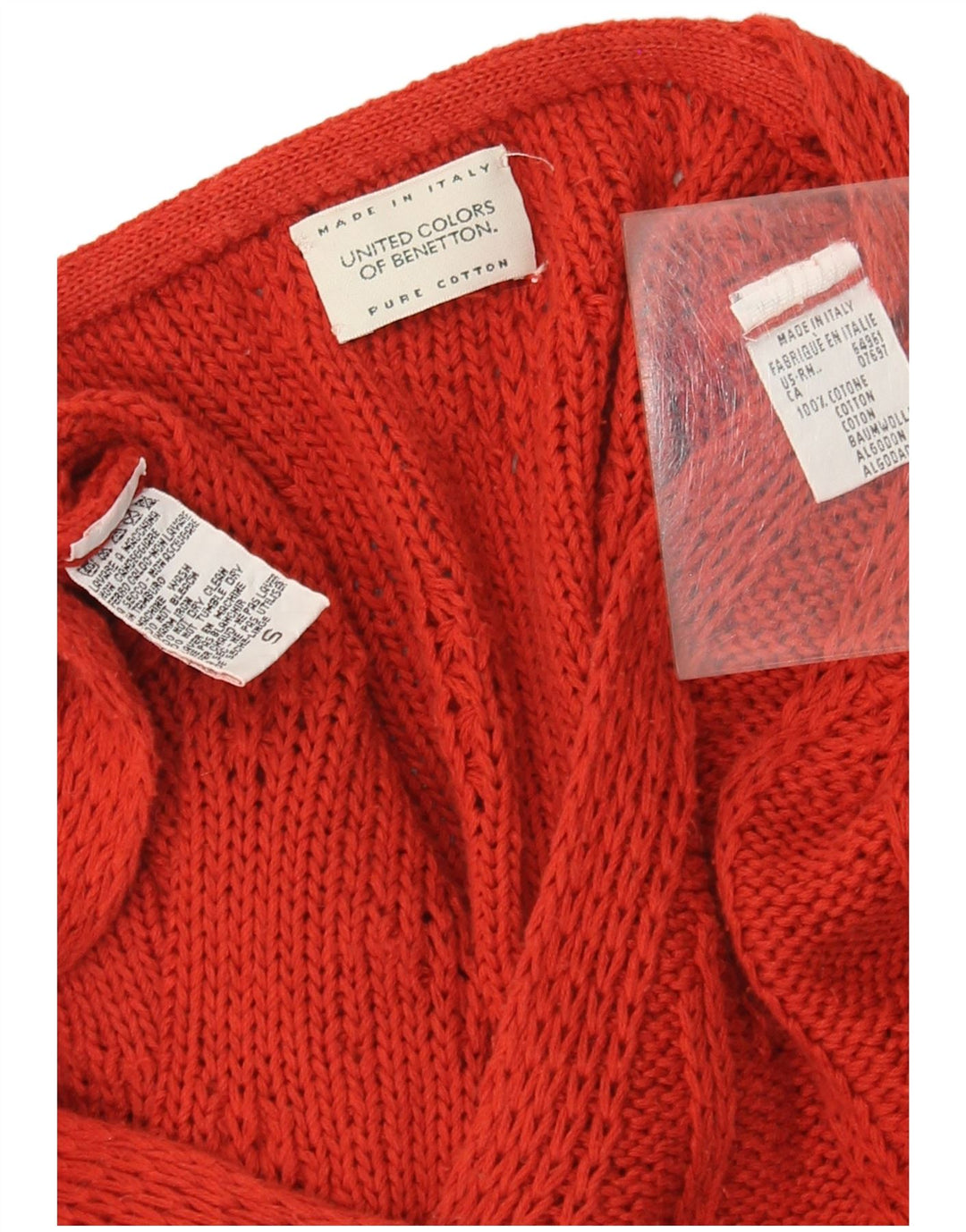 Pulover cardigan supradimensionat pentru femei Benetton UK 10 Bumbac roșu mic