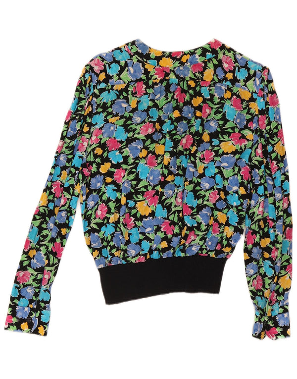 Bluză vintage pentru femei cu mâneci lungi Top UK 10 Mic Multicolor Floral