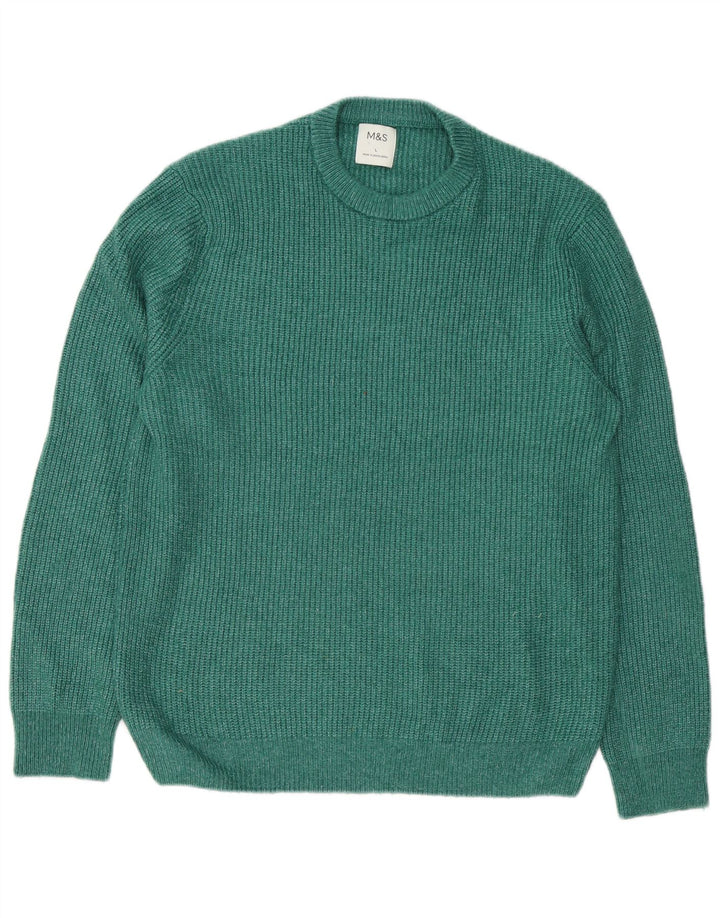 Pulover pentru bărbați Marks & Spencer, cu gât crew, poliamidă verde mare