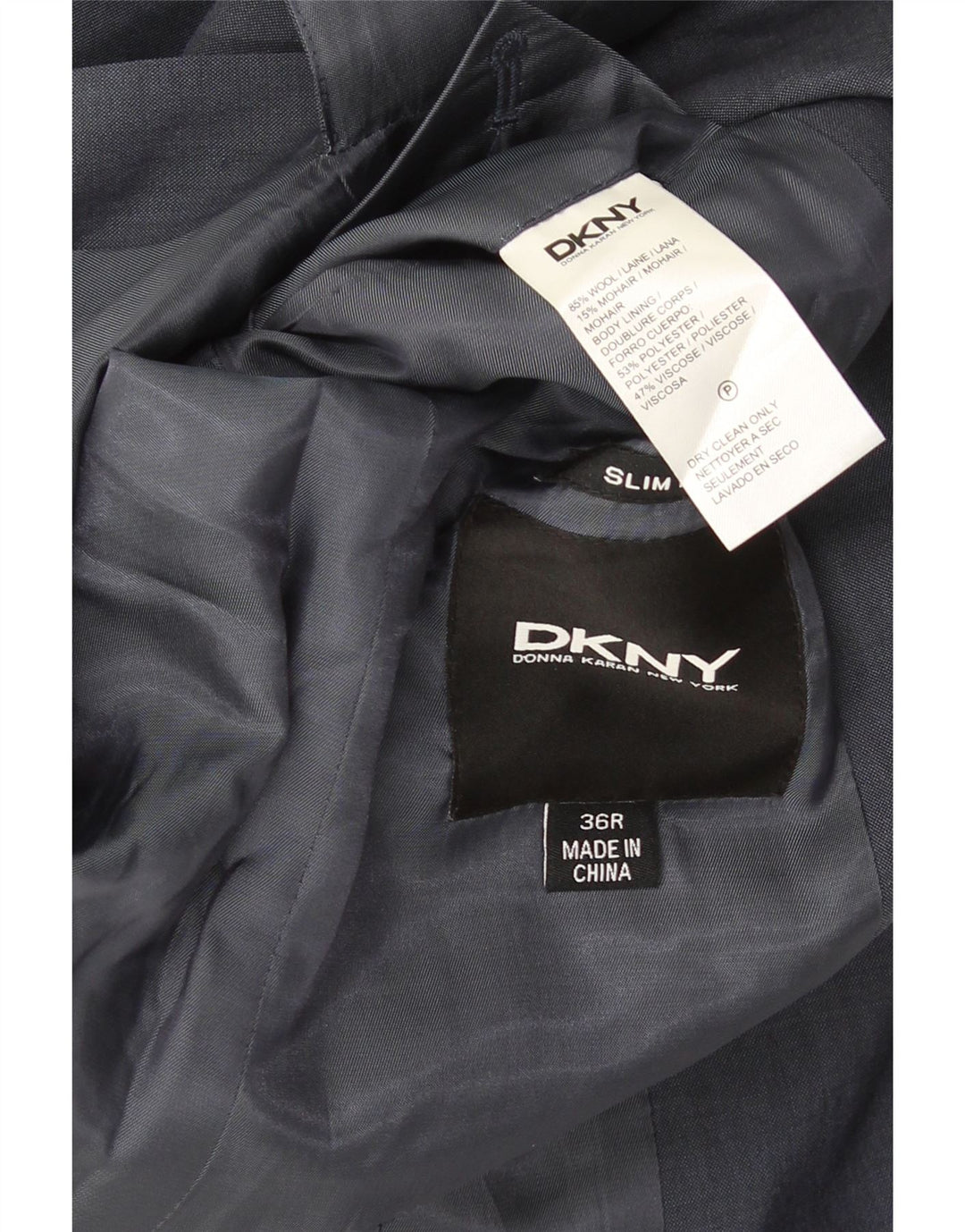 Jachetă pentru bărbați Dkny, cu 2 nasturi, slim fit, UK 36, lână bleumarin mică