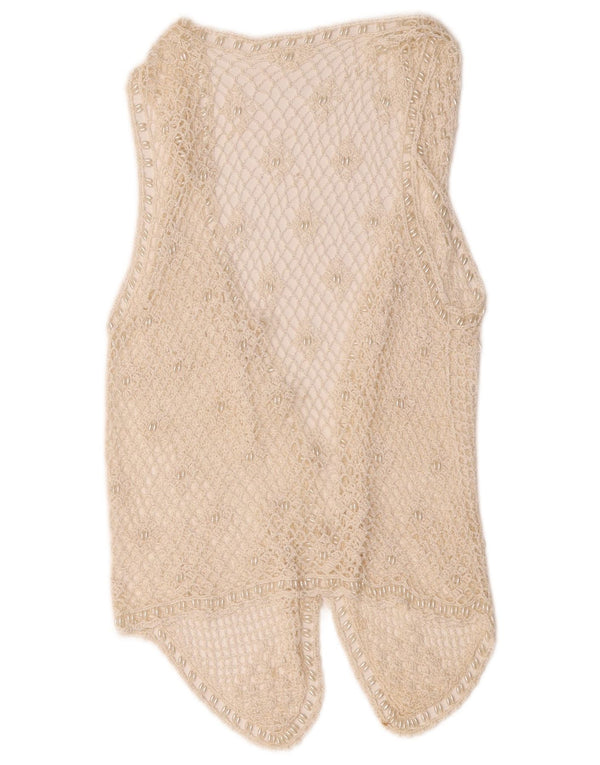 Vestă din croșetat vintage pentru femei UK 10 Small Off White