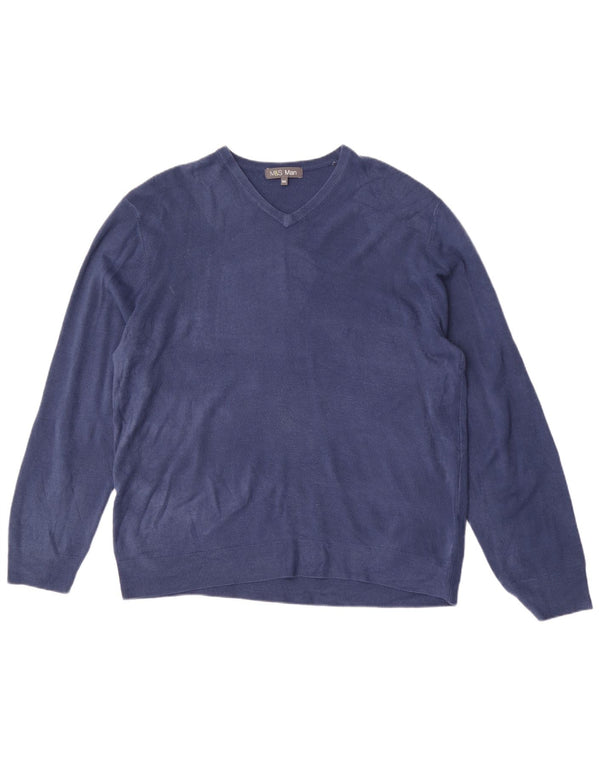 MARKS & SPENCER Pulover cu decolteu în V pentru bărbați, 2XL, albastru acrilic