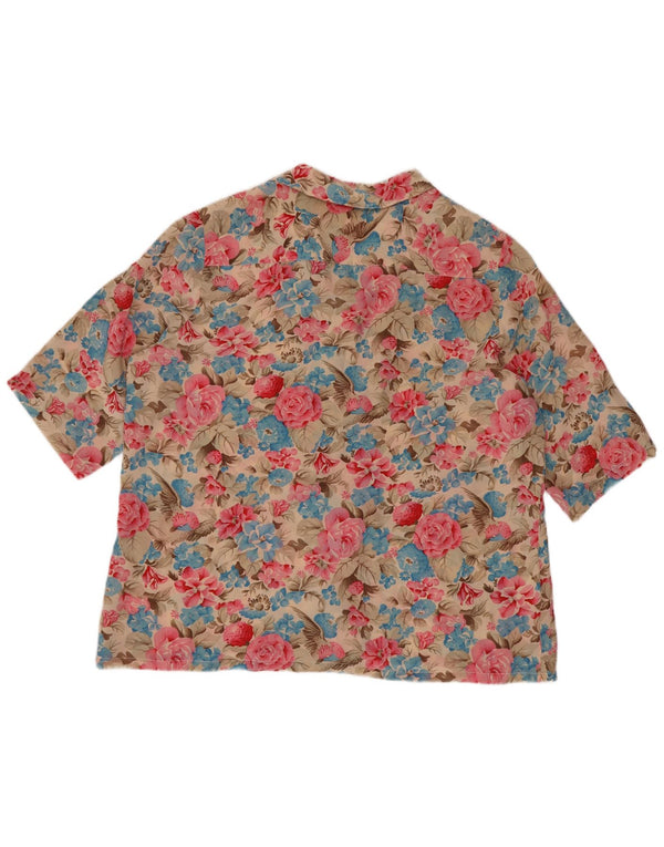 Bluză cămașă cu mânecă scurtă pentru femei vintage IT 48 XL din mătase florală multicoloră