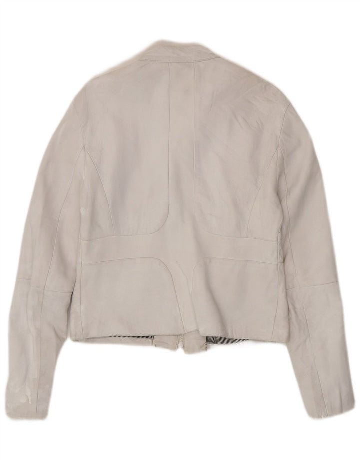 Jachetă din piele vintage pentru femei UK 18 XL din piele albă