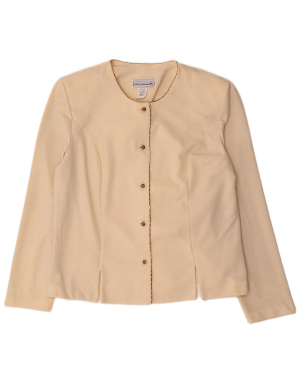 Jachetă vintage pentru femei, cu 5 nasturi, din poliester alb, mare, UK 16