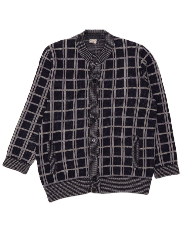 Pulover Cardigan Vintage pentru bărbați, lână carouri, albastru marin mediu