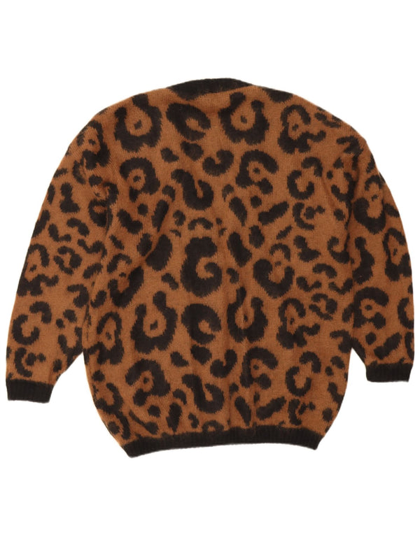 Pulover Cardigan Vintage pentru Damă UK 16 Maro Maro Mohair Animal Print