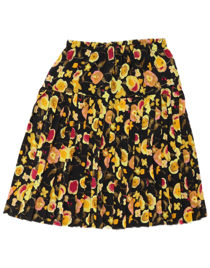 Fustă plisată Vintage pentru femei L30 Mediu Poliester Floral Negru