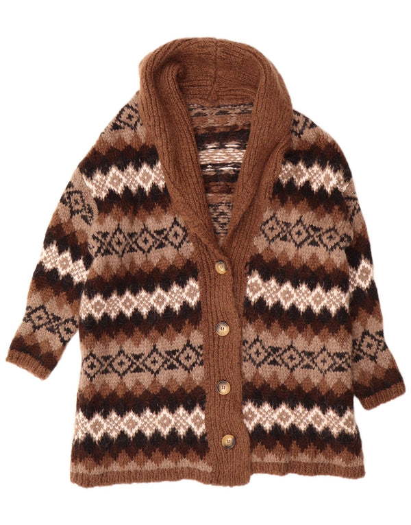 Pulover vintage pentru femei cu mâneci 3/4 cardigan UK 18 XL maro geometric acrilic