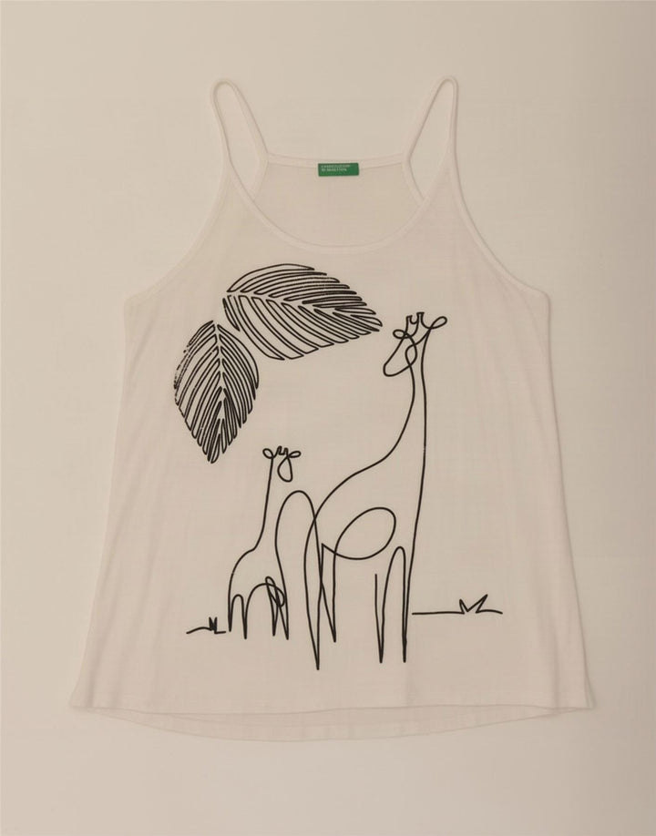 Benetton Womens Graphic Cami Top UK 14 Medium White Viscose