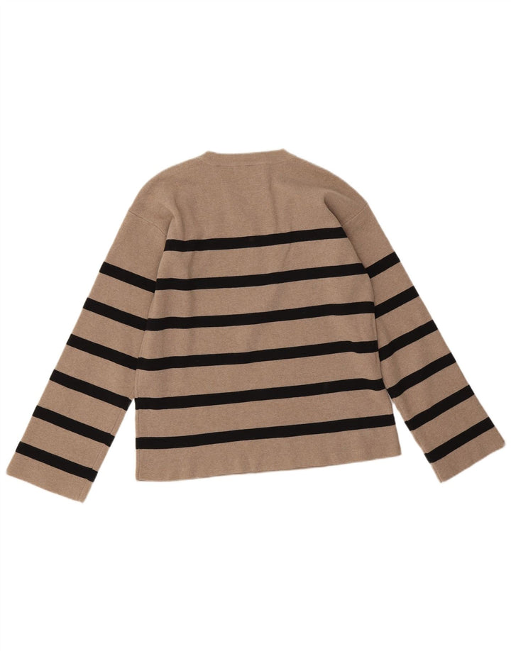Pulover pentru femei Marks & Spencer cu decolteu triplu UK 12 Medium Bej cu dungi
