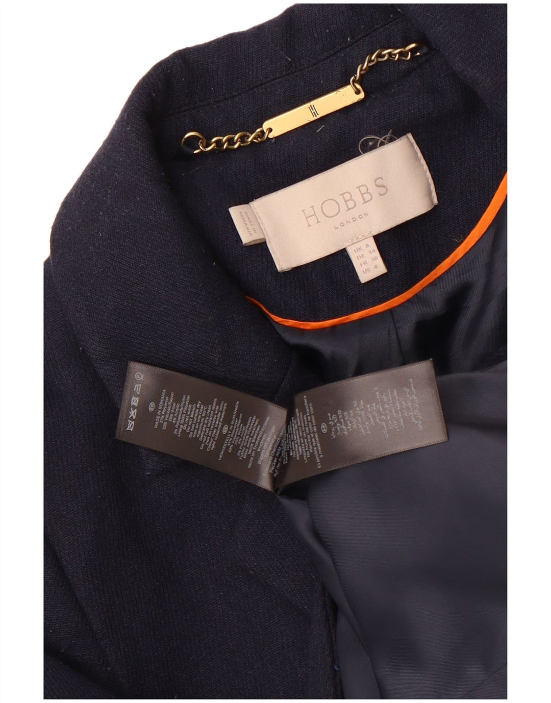 Jachetă Hobbs pentru femei, cu 1 nasture, cu paragate, UK 8, poliester bleumarin mic