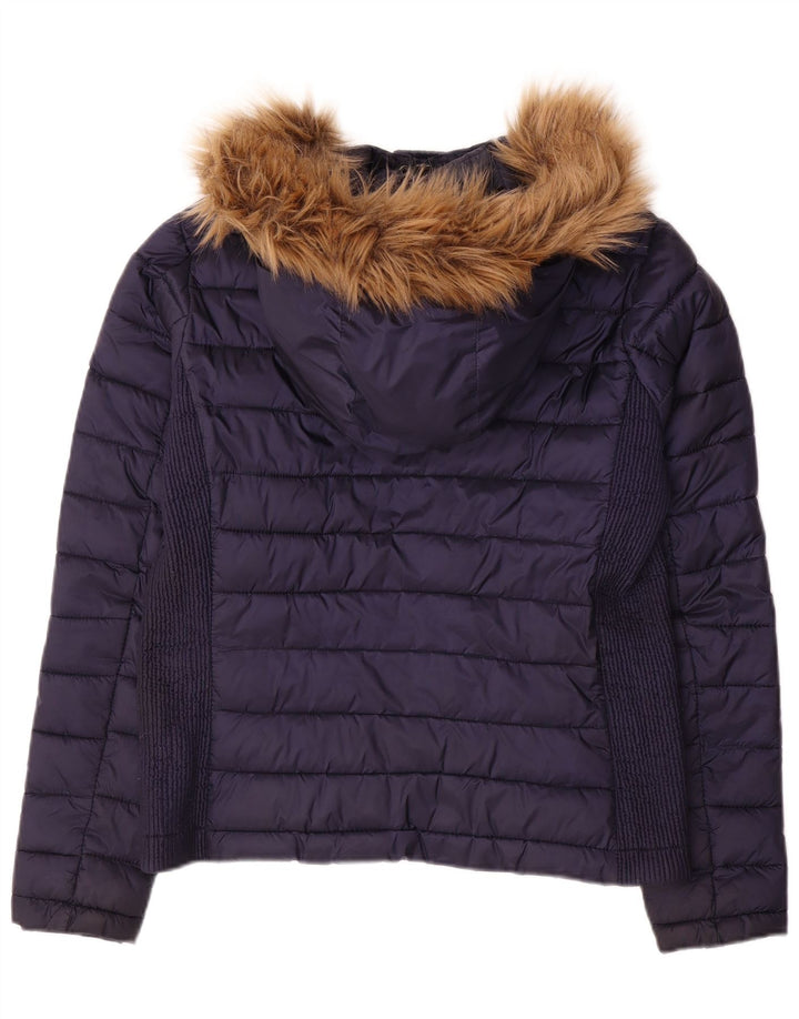 SUPERDRY Jachetă căptușită cu glugă pentru femei UK 14 Poliester mediu albastru bleumarin