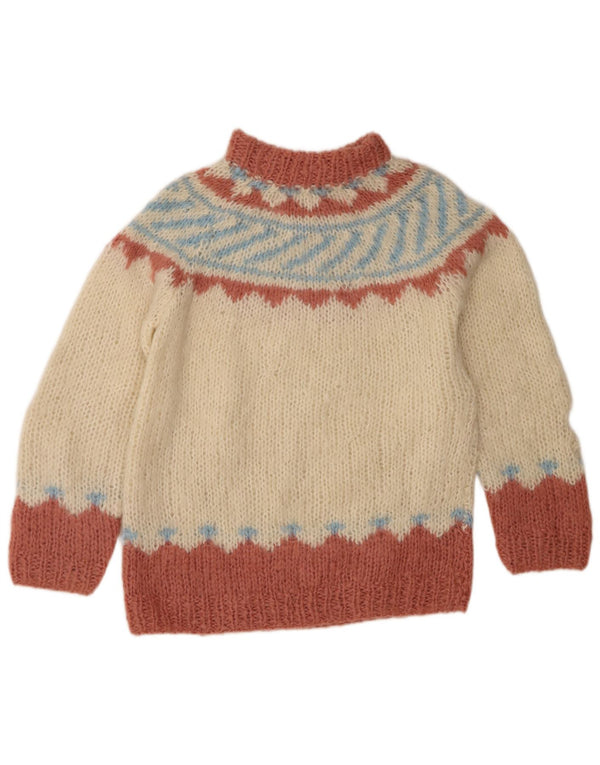 Pulover vintage cu gât țestoasă pentru femei UK 14 Medium Beige Fair Isle