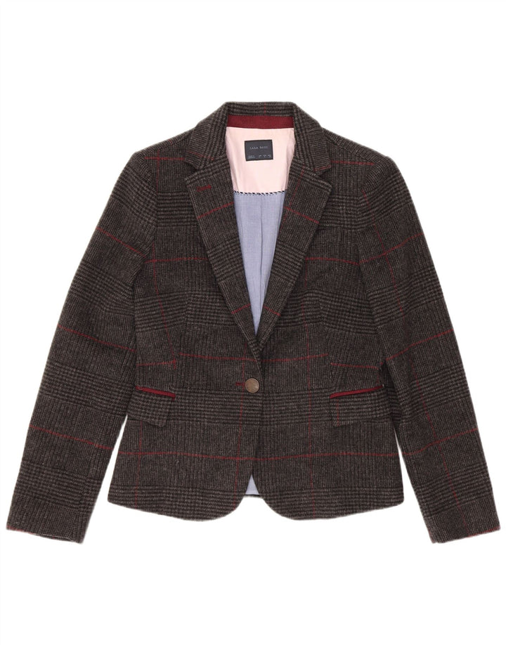Jachetă Blazer pentru femei Zara cu 1 nasture UK 10 Lână mic gri Houndstooth