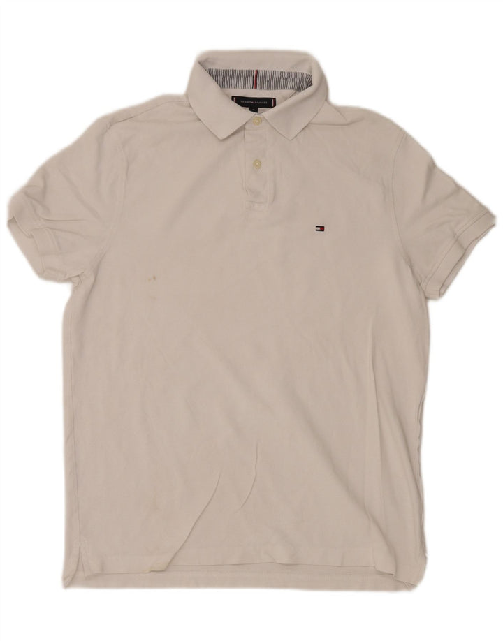 Cămașă polo Tommy Hilfiger pentru bărbați, bumbac alb mediu
