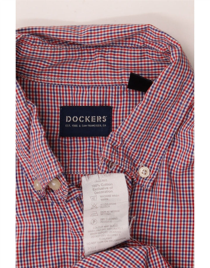 Cămașă Dockers pentru bărbați cu mânecă scurtă, roșu mediu, bumbac vichy