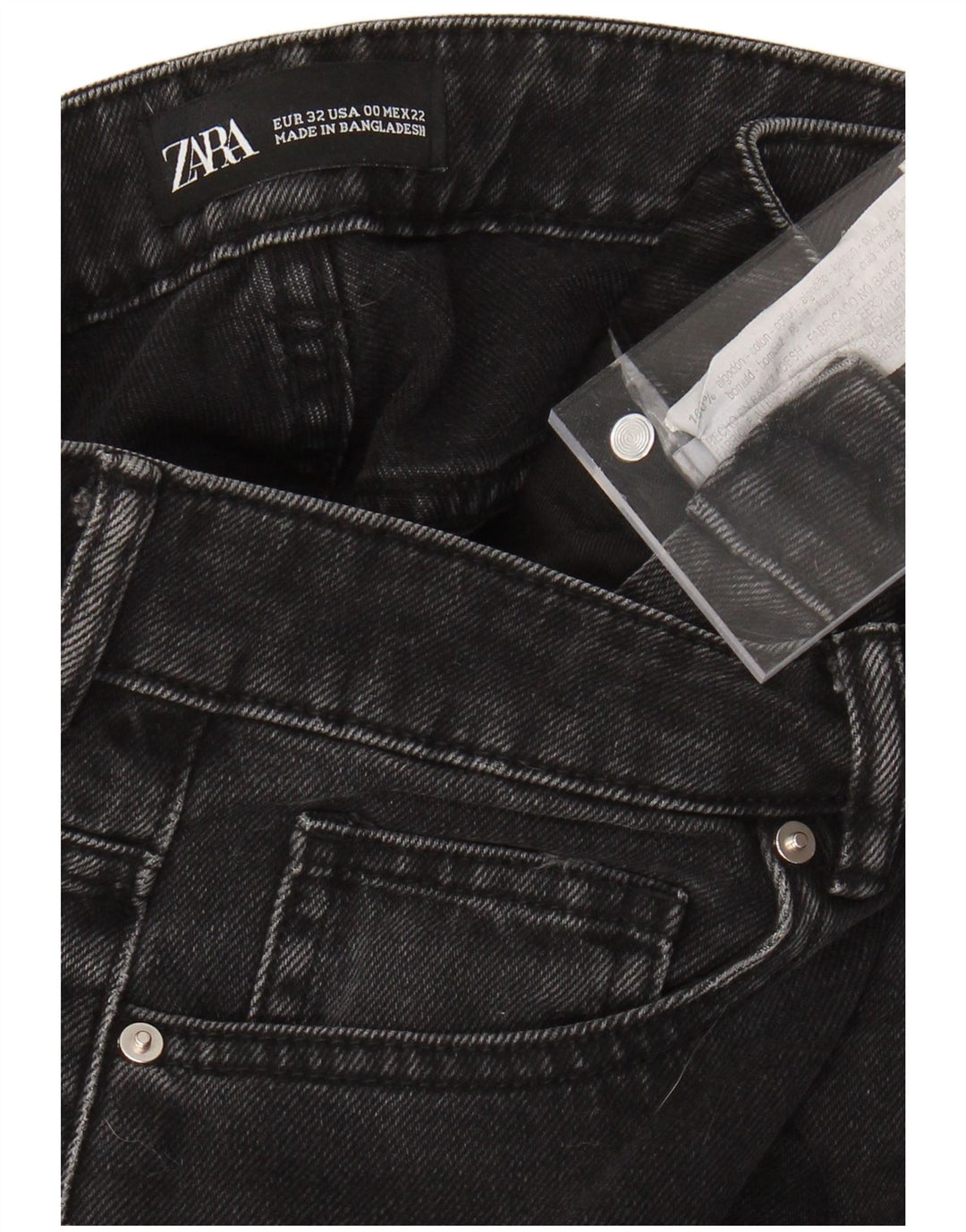 Blugi de damă ZARA cu talie înaltă, cu picioare largi, L22 L25, bumbac negru