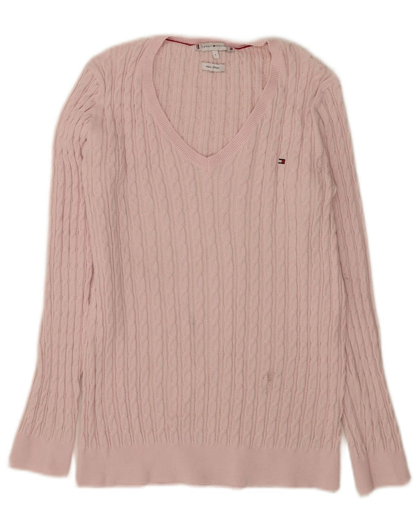Pulover pentru femei Tommy Hilfiger cu decolteu în V UK 14 mare bumbac roz