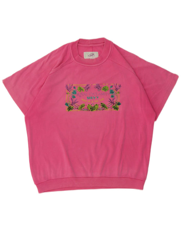 Silvy Tricou cu grafic supradimensionat pentru femei Top UK 14 Medium Pink Floral Bumbac