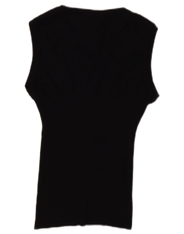 Benetton Womens Vest Tank Top UK 14 Lână mare neagră