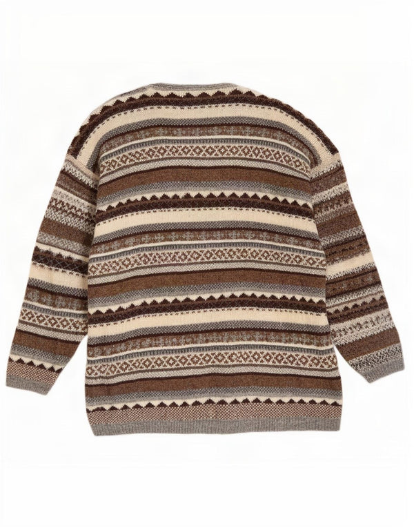 Pulover cardigan pentru femei Tulchan UK 14 maro mediu din lână nouă Fair Isle