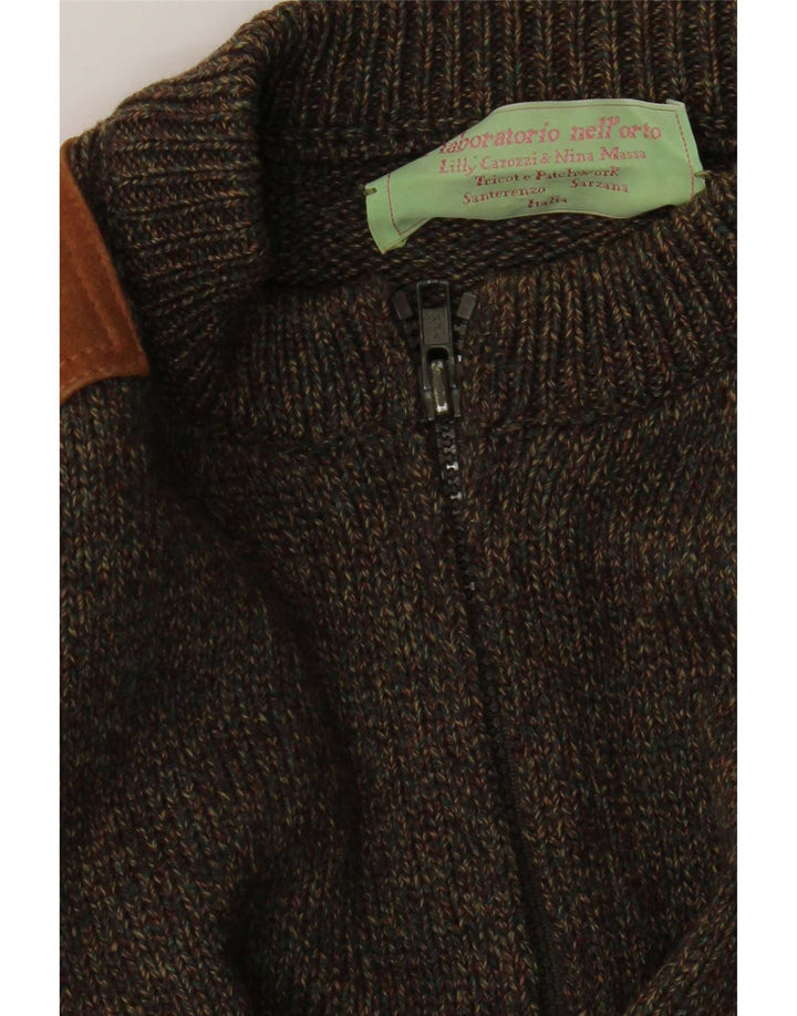 Pulover Cardigan Vintage pentru bărbați cu fermoar Medium Kaki Colorblock