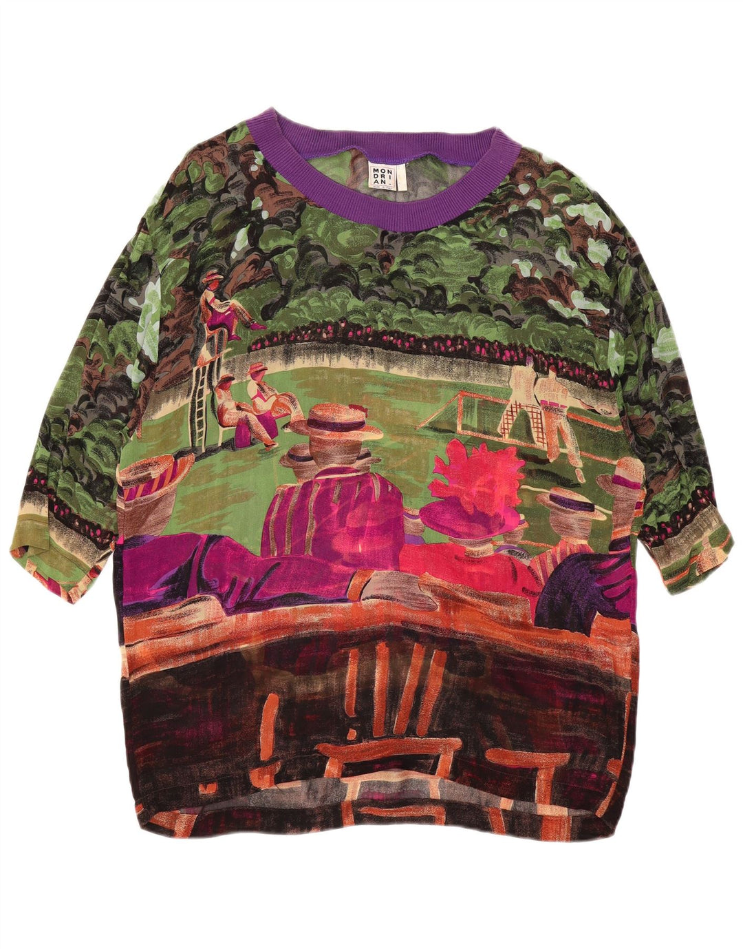 VINTAGE Bluză cu model abstract pentru femei UK 14 mare, multicolor