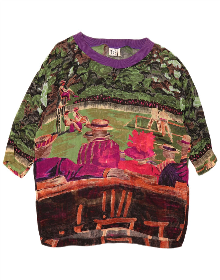 VINTAGE Bluză cu model abstract pentru femei UK 14 mare, multicolor