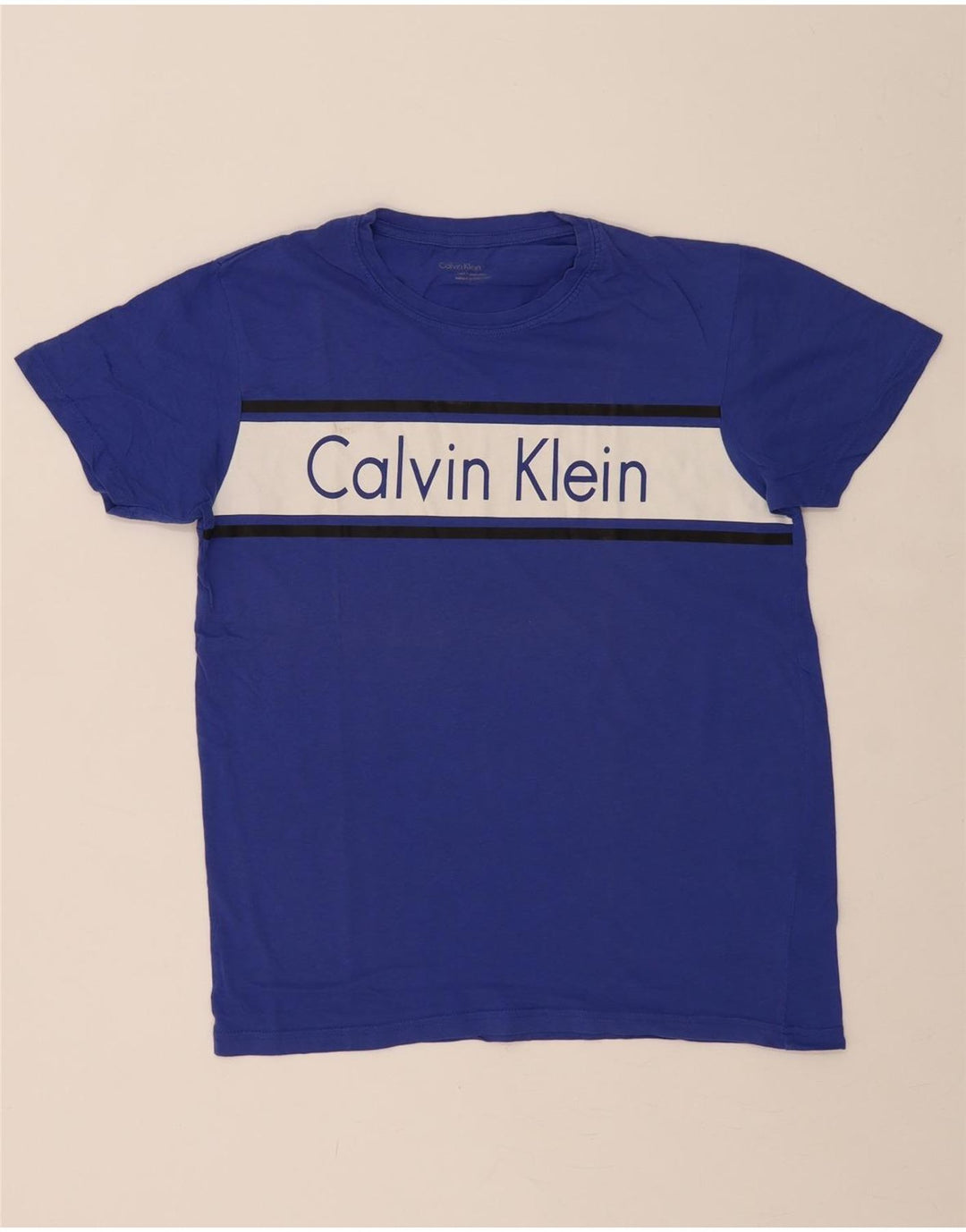CALVIN KLEIN Mens Graphic T-Shirt Top Medium Blue Colourblock Cotton Vintage Calvin Klein and Second-Hand Calvin Klein from Messina Hembry 