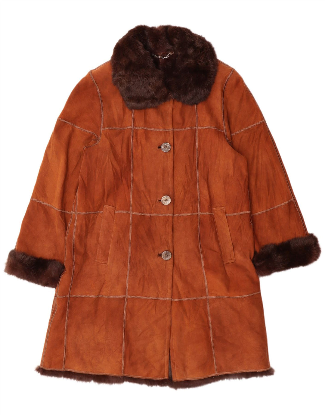 Palton din shearling pentru femei VINTAGE IT 44 din piele maro medie