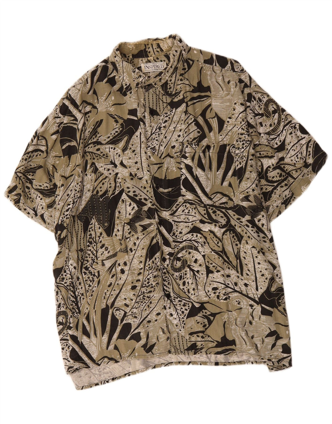 INSPIRED  Mens Abstract Pattern Short Sleeve Shirt XL Khaki Viscose
