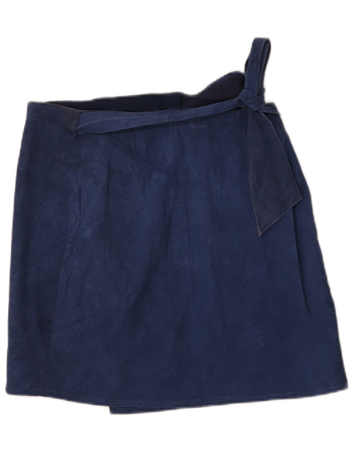 Fusta mini W32, mare, bleumarin, din piele intoarsa