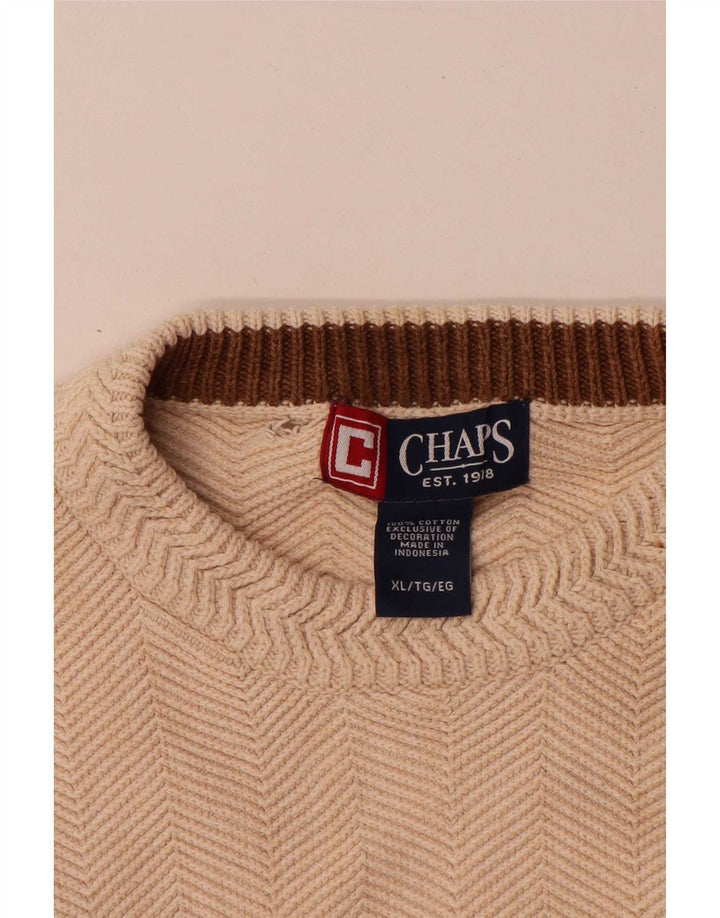 Pulover Chaps pentru bărbați, cu gât roșu, XL, bumbac în țesătură bej