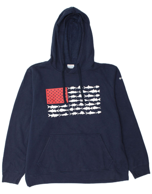 Columbia Mens Graphic Hoodie Jumper XL Navy Blue Cotton