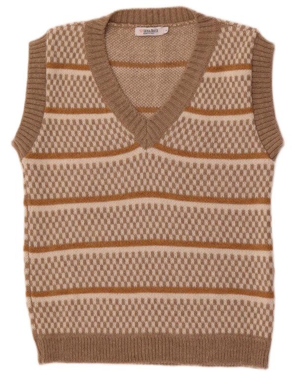 Vintage Womens Vest Tank Top UK 14 Large Beige Dungate Acrylic