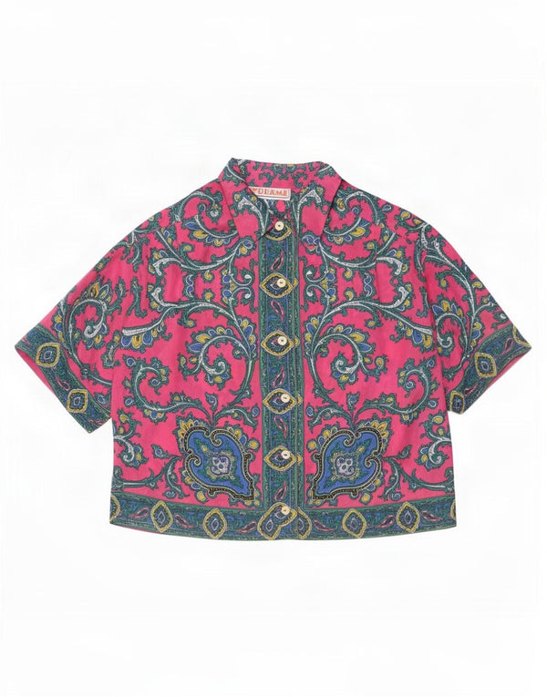 Bluză cămașă cu mânecă scurtă pentru femei Vintage UK 10 Small Pink Paisley