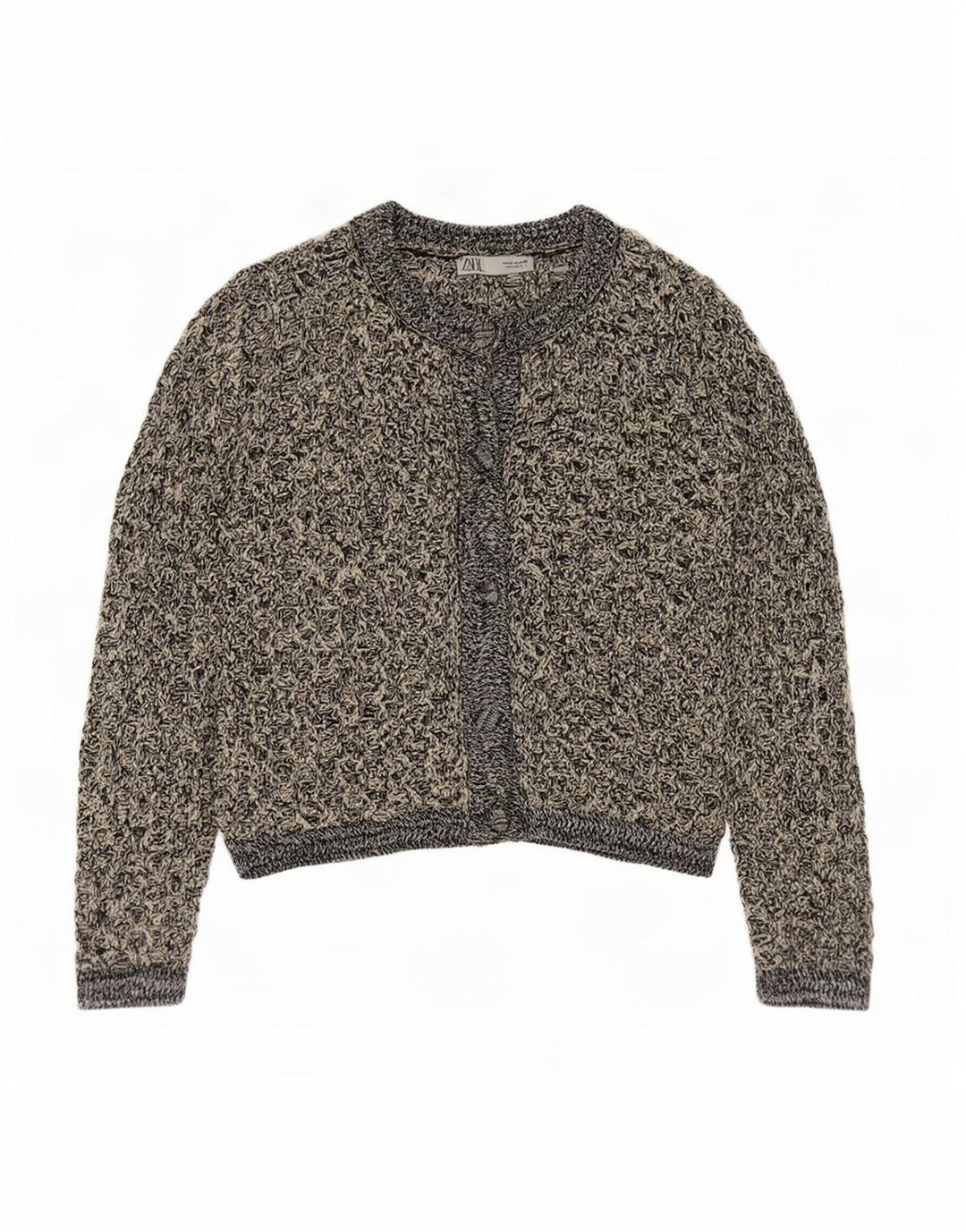 Pulover cardigan din croșetat Zara pentru femei UK 14 Poliester cu pături negru mediu