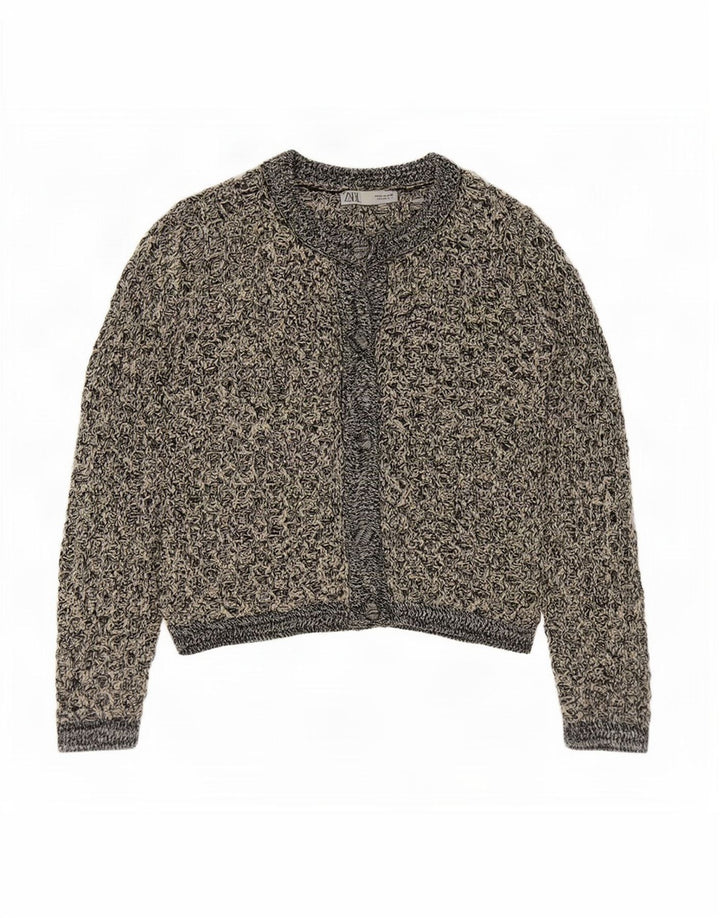 Pulover cardigan din croșetat Zara pentru femei UK 14 Poliester cu pături negru mediu