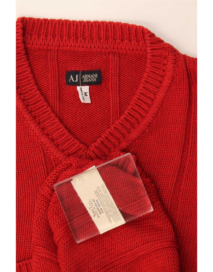 Pulover pentru bărbați Armani Jeans cu decolteu în V, bumbac roșu mediu
