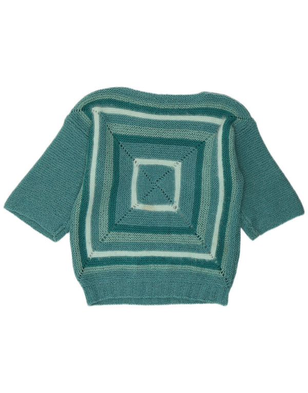 Pulover vintage pentru femei cu gâtul cu barca UK 14 Medium Green Geometric