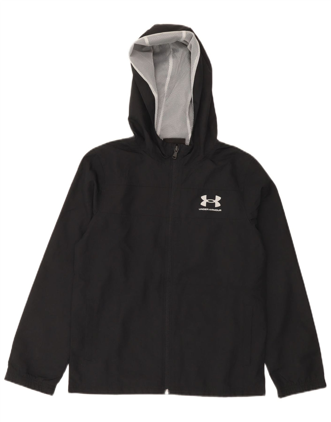 Jachetă de ploaie cu glugă Under Armour pentru băieți, 9-10 ani, poliester mediu negru