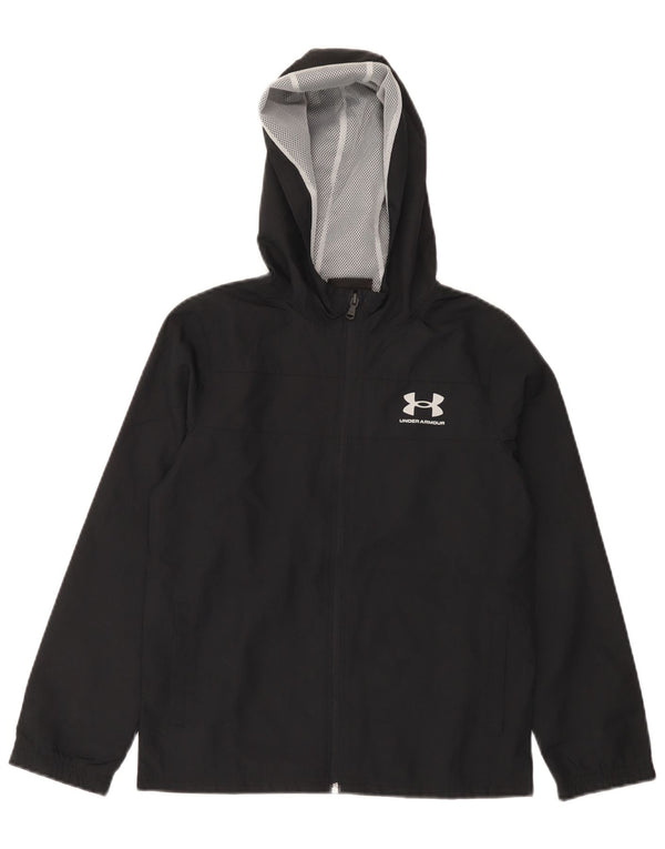 Jachetă de ploaie cu glugă Under Armour pentru băieți, 9-10 ani, poliester mediu negru
