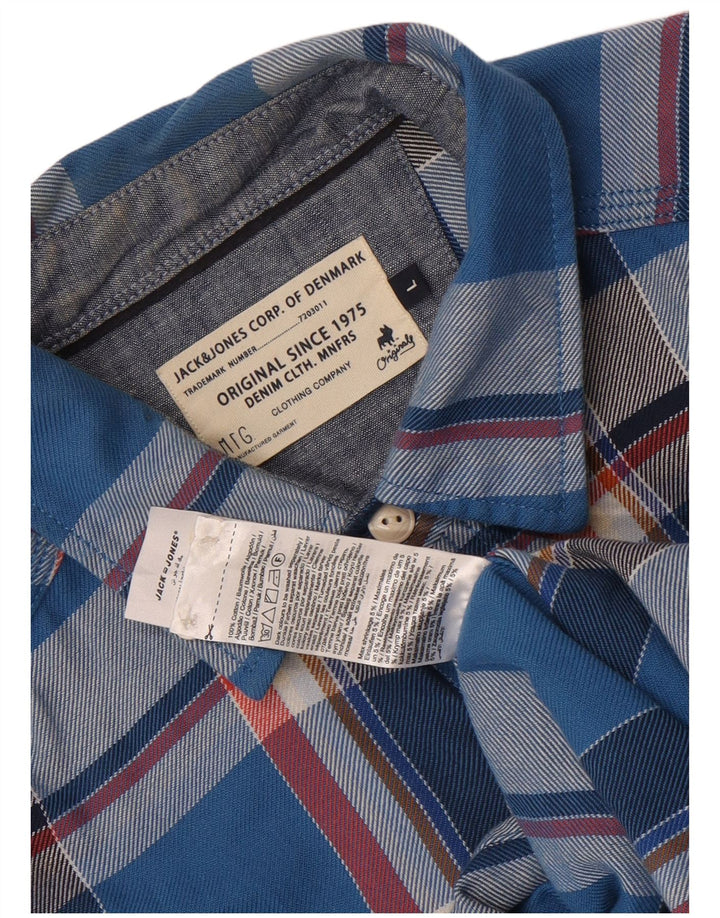 Cămașă de flanel Jack & Jones pentru bărbați, bumbac cu carouri albastre mari